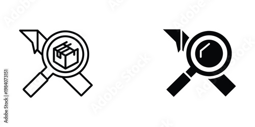 Contrast between a magnifying glass revealing a blockchain cube and a solid black form