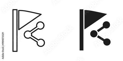 Contrast of black and white icons depicting a play button with social sharing options