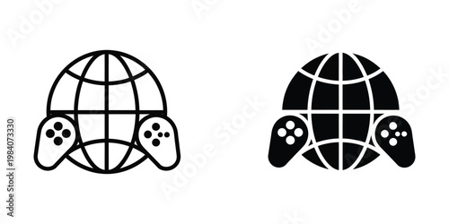 Gaming controllers integrated with a stylized globe icon design for global connectivity