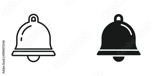 Black and white illustration of a traditional bell in two contrasting styles