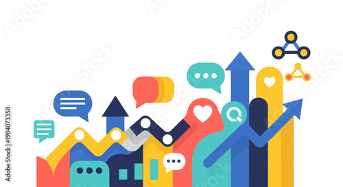 Colorful Business Growth Statistics Icons Set.