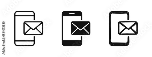 Mobile Email Messaging Icon Set with Smartphone and Envelope for Digital Communication and Online Inbox