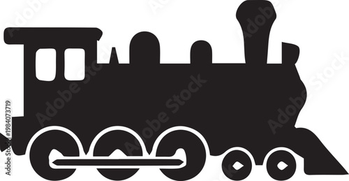 Vintage Steam Locomotive Engine Black Silhouette Icon Isolated on White Background for Retro Railway Transportation Design