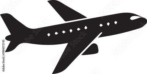 Black Airplane Silhouette Icon Isolated on White Background