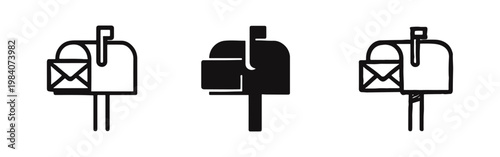 Mailbox and Envelope Icon Set for Postal Delivery Correspondence and Traditional Mail Service