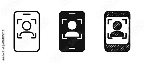 Biometric Security Icon Set with Smartphone and Facial Recognition for Mobile Privacy and Identity Protection