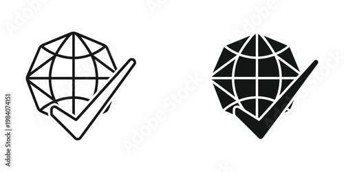Contrast between a line drawing globe icon and a filled version with a pointer hand