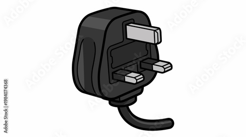 Electric plug with two metal prongs.
