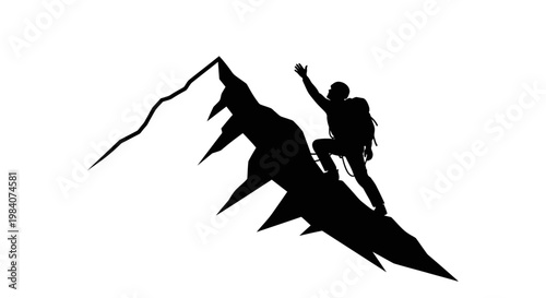 Person climbing steep rocky mountain peak.