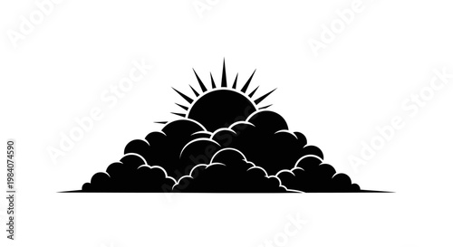 Sun Rising Behind Dark Clouds Silhouette.