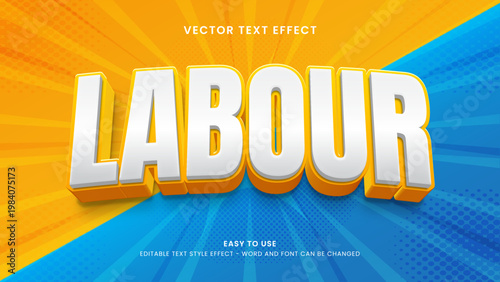 editable text effect labour 3d style premium vector