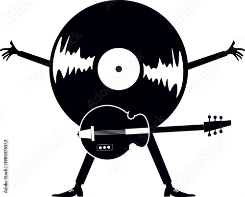 Music icon. Long playing record with guitar