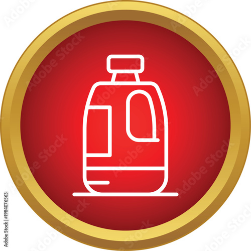 Outline of a heavy duty laundry detergent bottle in a red circle