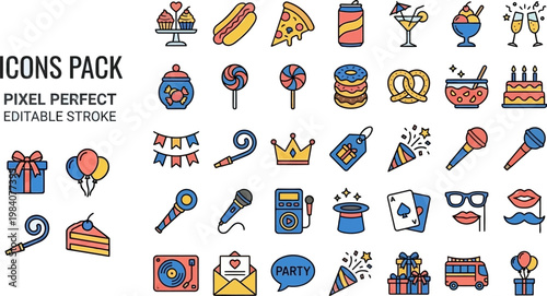 Carnival amusement park funfair festival flat color vector icons