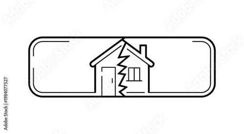 Broken home symbolic vector illustration, house divided into two parts representing separation and property division.