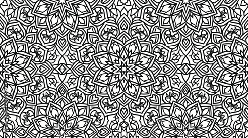 Intricate black and white mandala pattern featuring seamless geometric symmetry for decorative design elements.