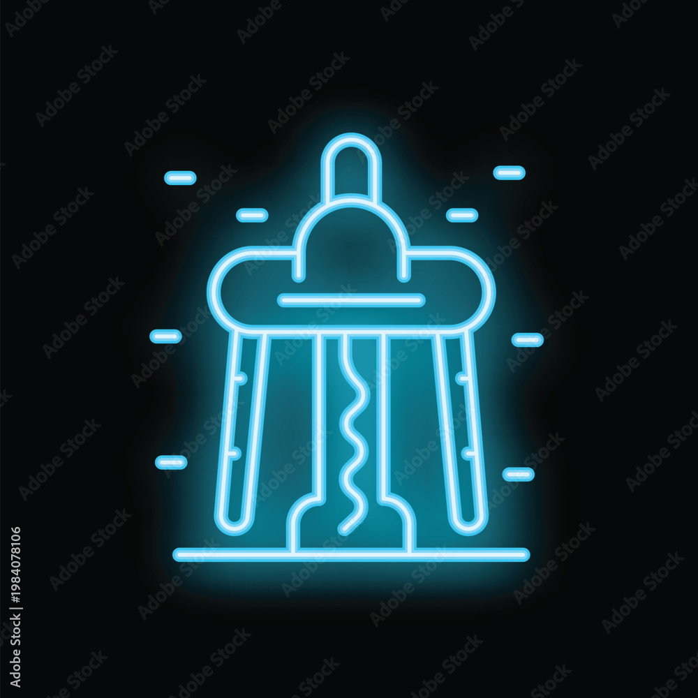 Naklejka premium Blue neon corkscrew glowing on a black background with copy space