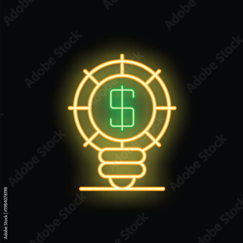 Neon sign depicting a light bulb with a dollar sign inside, symbolizing a profitable business idea