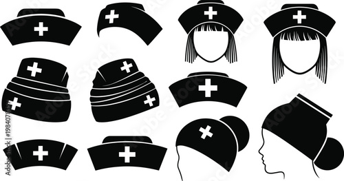 Professional Hair Salon Equipment Set Featuring Detailed Black Silhouette and Line Art Icons of Hair Dryers, Scissors, Combs, and Spray Bottles for Beauty Parlor Designs