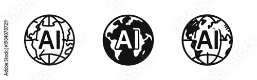 Global artificial intelligence network icons with globe and world map