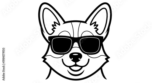 A smiling cartoon dog wearing sunglasses on its face directly