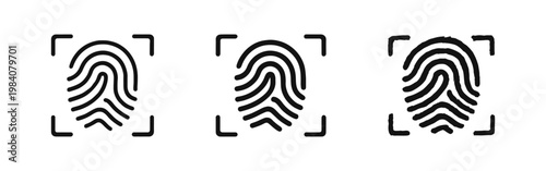 Biometric Fingerprint Scan Security Recognition Icons Set in Three Different Styles