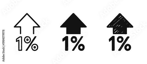 Business Success Growth Increase One Percent with Up Arrow Icons in Three Styles