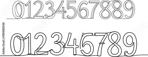 Black and White Line Art Illustrations of Number Sequences in Curved and Rounded Style for Websites, Apps, and Digital Media Designs