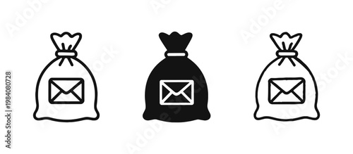 Mail Bag with Envelope Postal Delivery Icon Set
