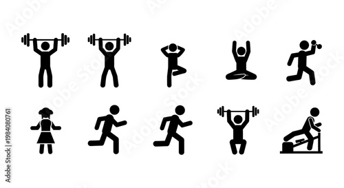 stick figure people exercising and doing yoga healthy lifestyle and fitness concept