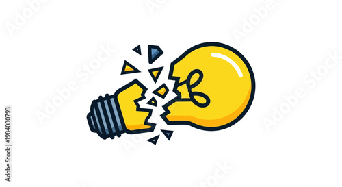 a broken light bulb icon shattering into pieces symbolizing a failed idea or problem with innovation perfect for conceptual design