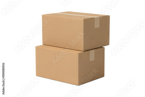 Two brown cardboard boxes stacked on top of each other isolated on white background