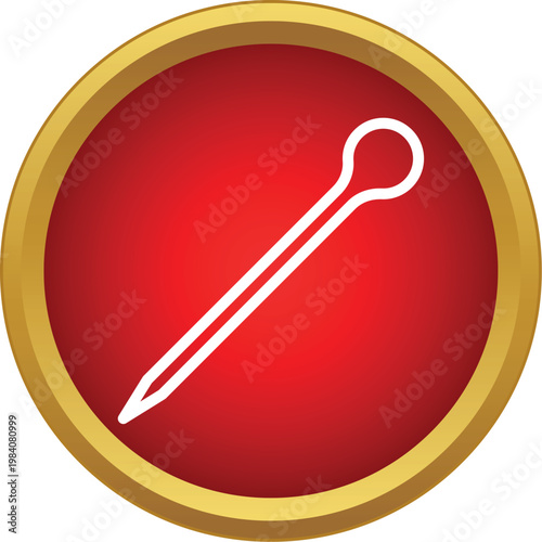 Sewing pin vector outline icon in a red gold framed button