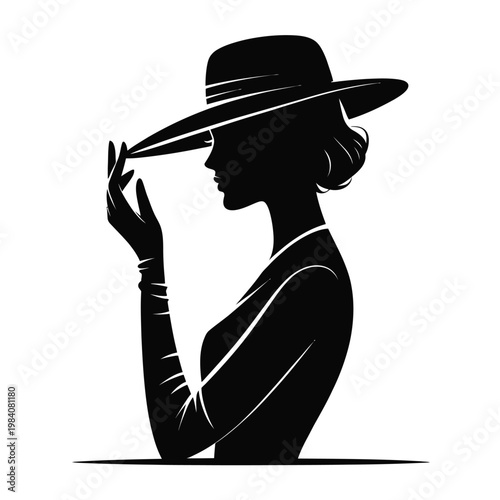 A stylish woman in a hat and gloves posing elegantly