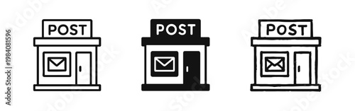 Local Post Office Building Mailing Station Icon Set