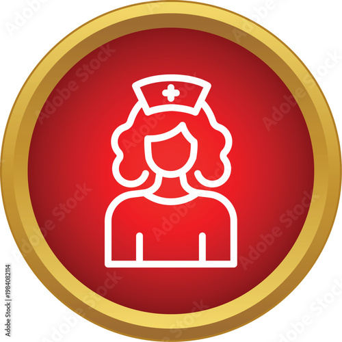 Nurse woman figure in uniform icon over a red and gold circle