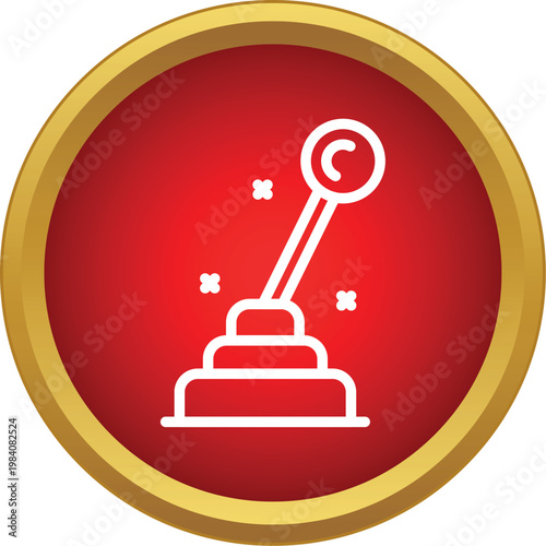 Automotive stick shift lever icon inside a red circle with gold border