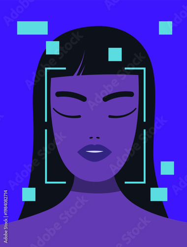 Artificial intelligence face recognition technology biometric scan digital security concept portrait.