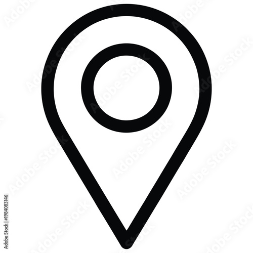 Simple black and white illustration of a location pin or marker icon
