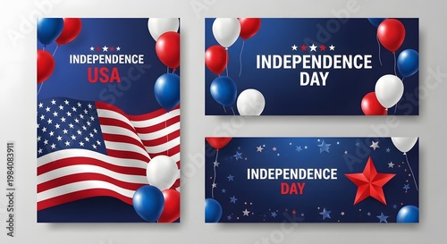Happy independence day usa festive patriotic backgrounds with flags balloons stars for celebrations
