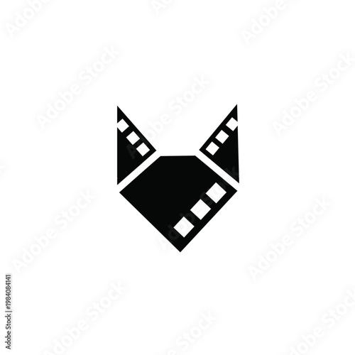 Geometric Fox Head Logo Combining Film Strip Elements for Cinema and Video Production