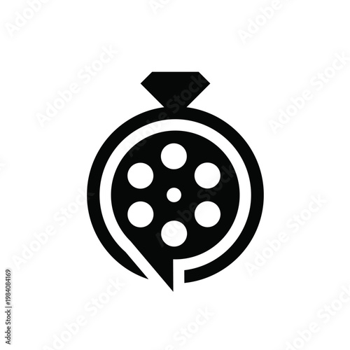Diamond Film Reel Speech Bubble Logo Icon for Cinema Reviews and Video Communication