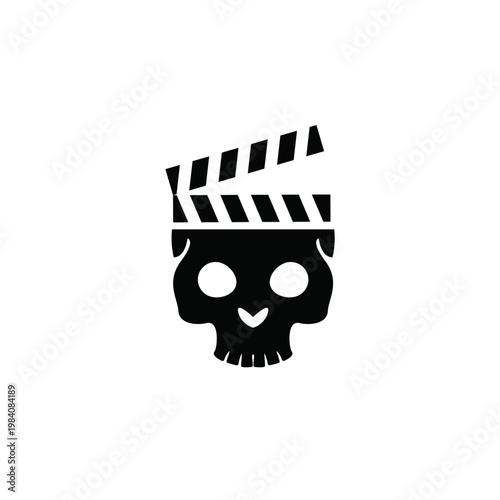 Cartoon Skull with Open Movie Clapperboard Icon