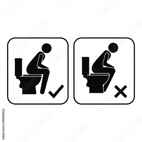 Correct and incorrect posture for sitting on a toilet  proper and improper sitting positions  healthy bowel movements
