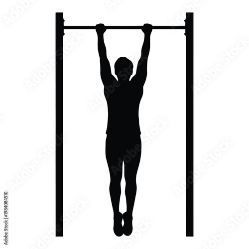 Man doing pullups on a bar with two vertical posts