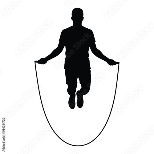 Man jumping rope in silhouette against plain white background for fitness and exercise concepts  healthy lifestyle