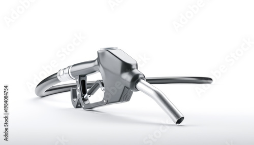 Fuel nozzle gas pump fuel shortage oil crisis gasoline refueling empty supply energy petroleum, metallic fuel nozzle lying white background, conveying fuel shortage and oil crisis, energy supply
