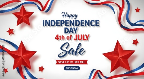 Happy independence day usa festive 4th of july sale background with stars and ribbons
