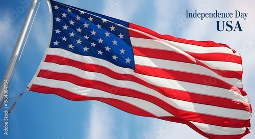 Happy independence day usa vibrant american flag waving against a bright blue sky patriotic celebration