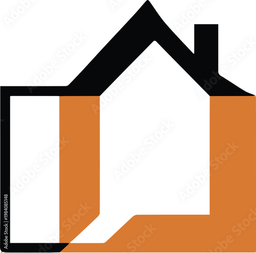 house symbol modern geometric roof chimney four pane window door